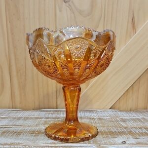 Vintage | Imperial Glass Marigold Hobstar Footed Carnival Glass Compote